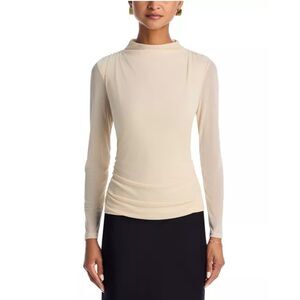 AQUA Nude Funnel Neck Mesh Ruched Long Sleeves Top Size Medium NWT